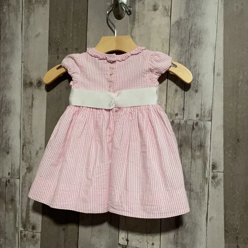Ralph Lauren pink & white seersucker baby dress and diaper cover layette 3 month